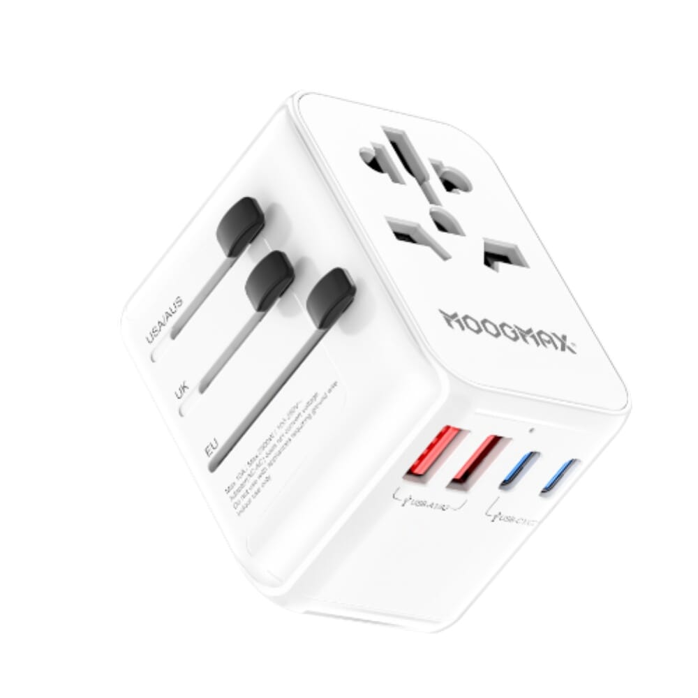 محول سفر عالمي من موج ماكس، بقوة ١٠٠ واط (٣ منافذ USB C و ٢ منافذ USB A)