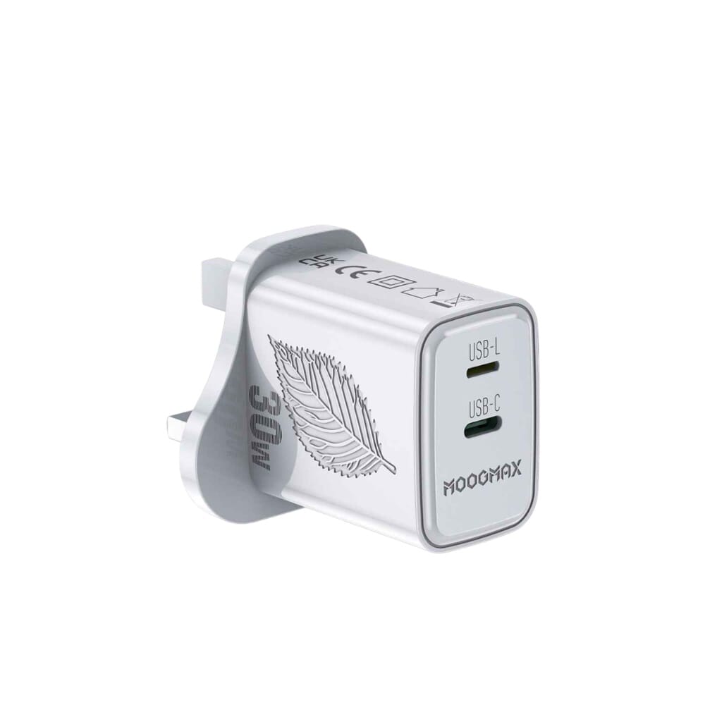 شاحن جداري من موج ماكس بقوة 30 واط مع توصيلة من تايب سي إلى لايتنينج، يدعم الشحن السريع QC وPD، أبيض - MX205