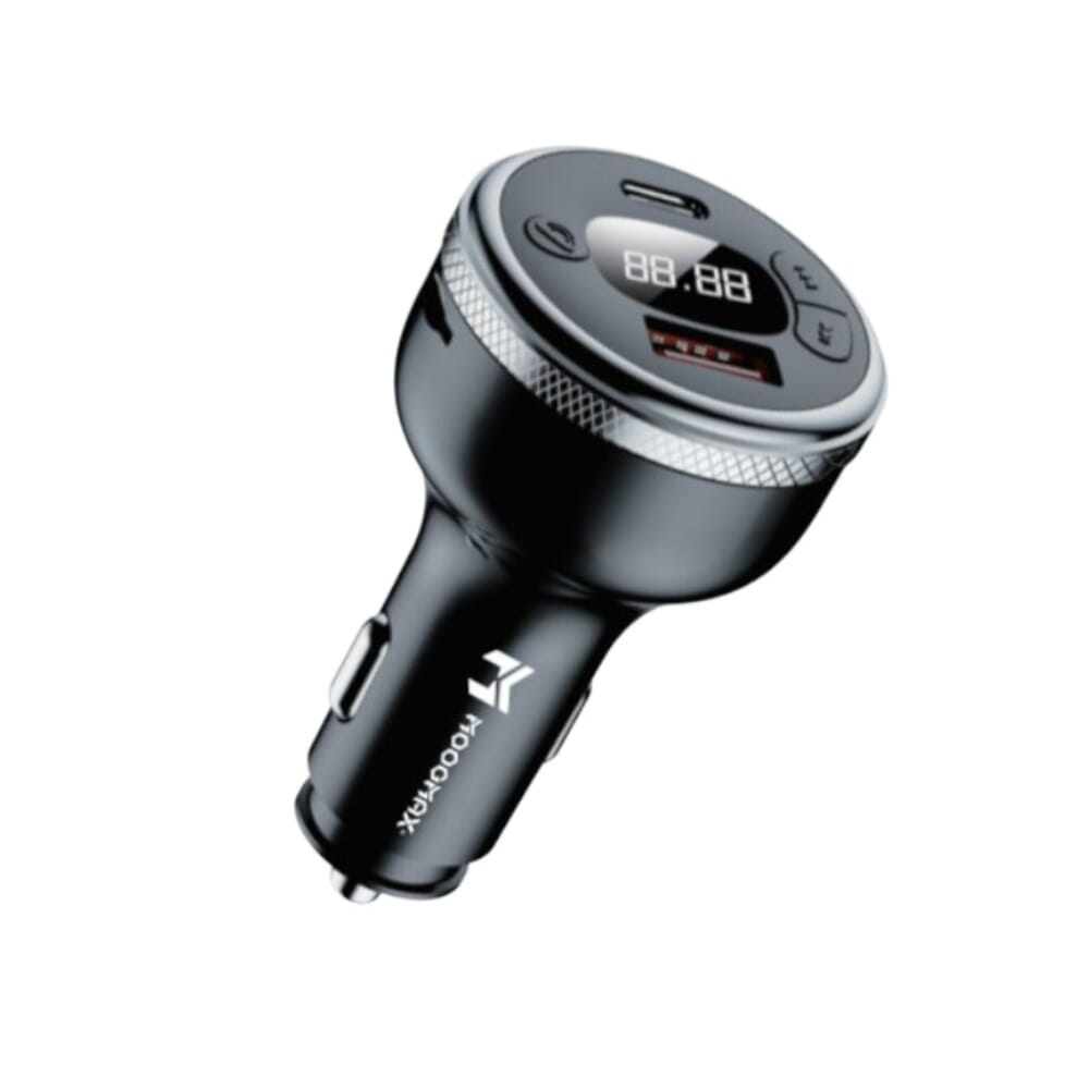 شاحن سيارة ومشغل MP3 من موج ماكس 9 في 1 بقوة 43 واط، مزود بمنفذين USB + PD وشاشة رقمية مع دعم بلوتوث وبطاقة SD، اسود - MX2