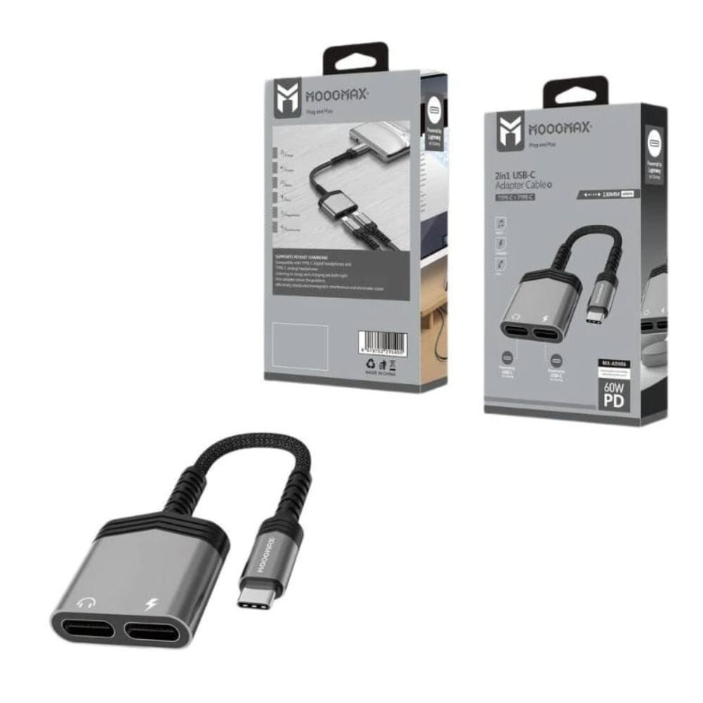 موزع TYPC إلى منفذين مدخل TYPC بقوة 60W من موج ماكس - AD006