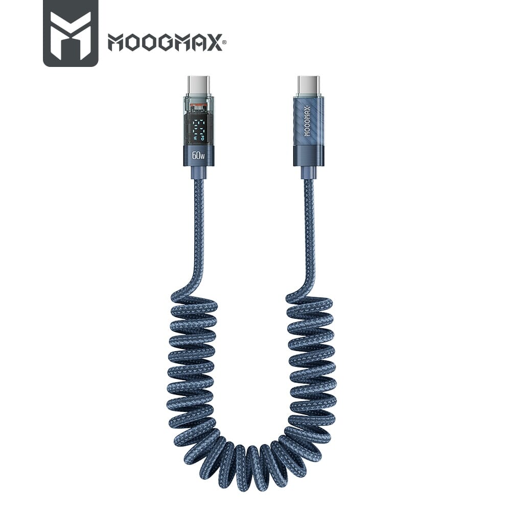 كابل شاحن Type C موبايل قماش طول ١ متر وبقوة ٦٠ وات من موج ماكس، أزرق
