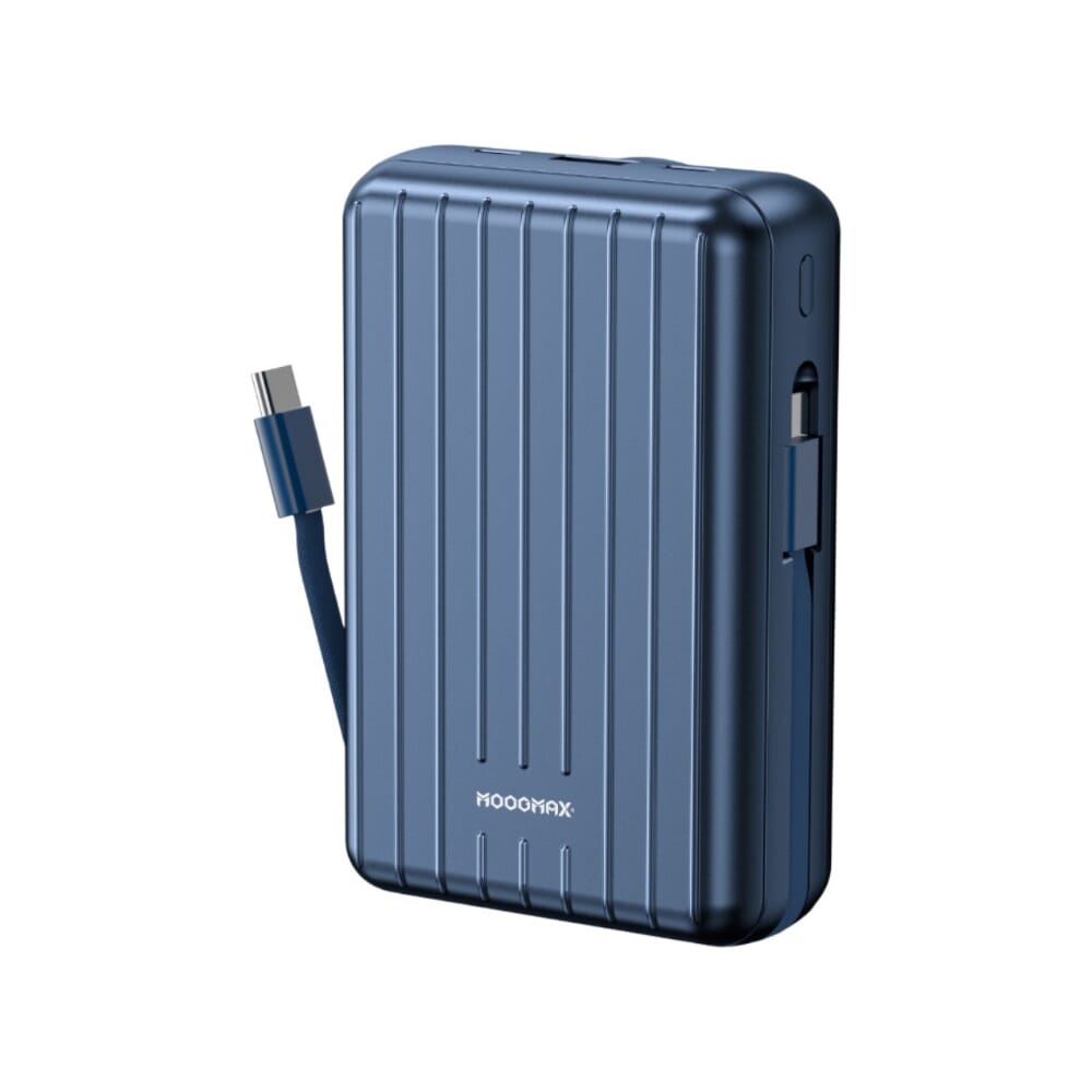 خازن طاقة 4 في 1 موج ماكس ترنك بسعة 20000 ملي أمبير وقوة 15 واط، بتوصيلتين مدمجين وشحن لاسلكي، ازرق - MX219