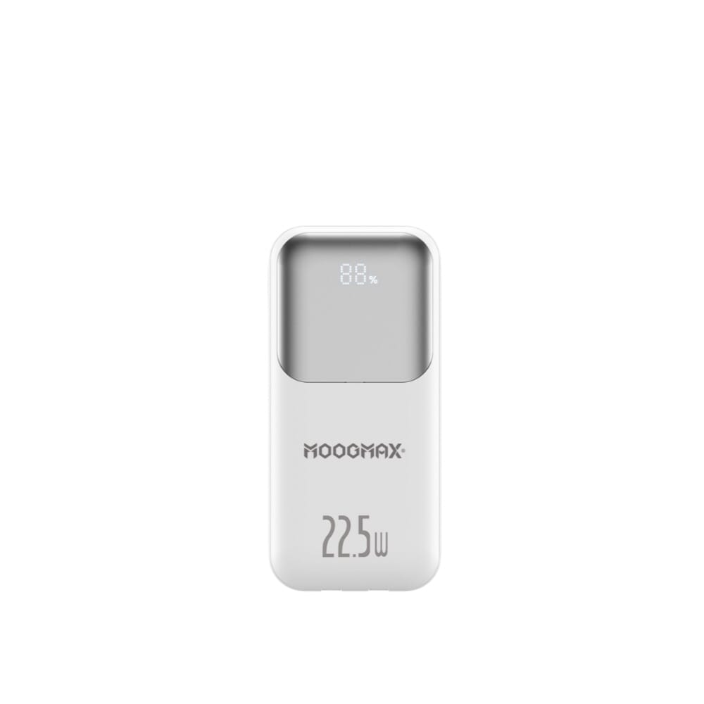 خازن طاقة سلكي 4 في 1 من موج ماكس بسعة 10000 مللي امبير بـمنفذين USB-A+USB-C وتوصيلة تايب سي ولايتنينج مدمجين، 22.5 وات، أبيض - MX 219