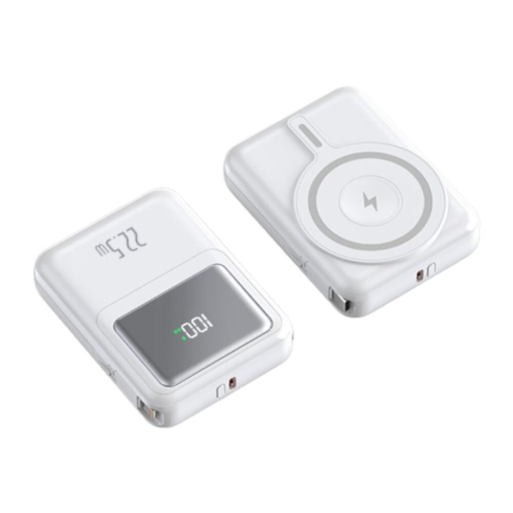 خازن طاقة مغناطيسي سلكي ولاسلكي 3 في 1 موج ماكس كوجيل بقوة 22.5 واط وسعة 10000 ملي أمبير ومزود بتوصيلتين لايتينج + USB-C ومنفذ USB-C، شحن سريع، ابيض - MX219