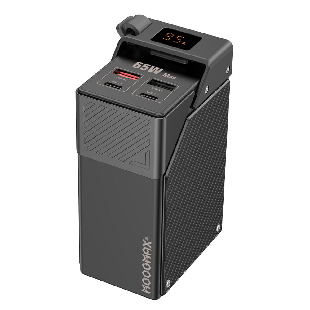 خازن طاقة موج ماكس بسعة 30000 مللي أمبير وقوة 65 واط PD، مزود بـ 4 منافذ شحن، أسود - MX219