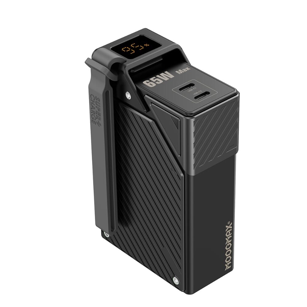 خازن طاقة موج ماكس بسعة 20000 مللي أمبير وقوة 65 واط PD، مزود بمنفذين شحن 2xUSB-C، شاشة رقمية، أسود - MX219