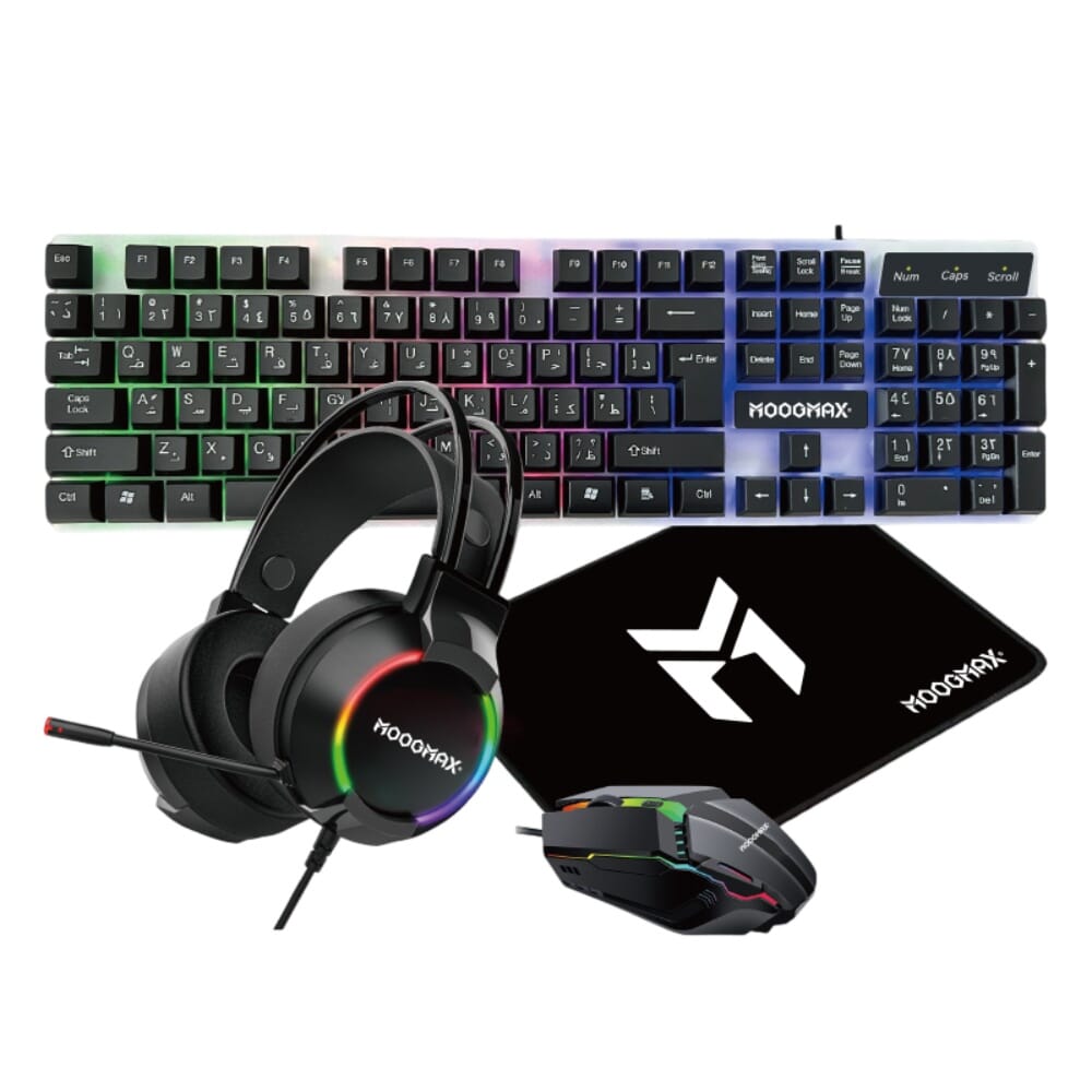 باكج الألعاب المتكامل 4 في 1 موج ماكس لوحة مفاتيح + ماوس + سماعة رأس + ماوس باد، اسود - KB005