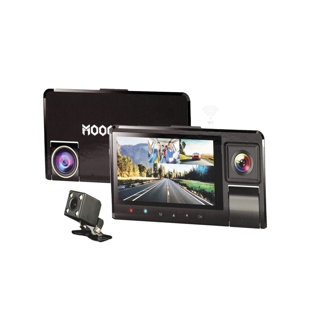موج ماكس داش كام تصوير 4K ثلاثي القنوات مع واي فاي ومراقبة موقف السيارة، اسود - MX-DR007