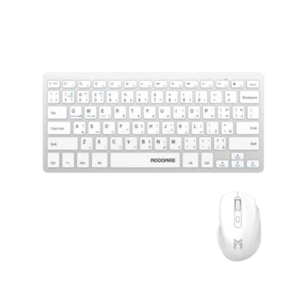 لوحة مفاتيح مع ماوس لاسلكي من موج ماكس متوافق مع الكمبيوتر والتابلت والهواتف، ابيض - MX‑KB006