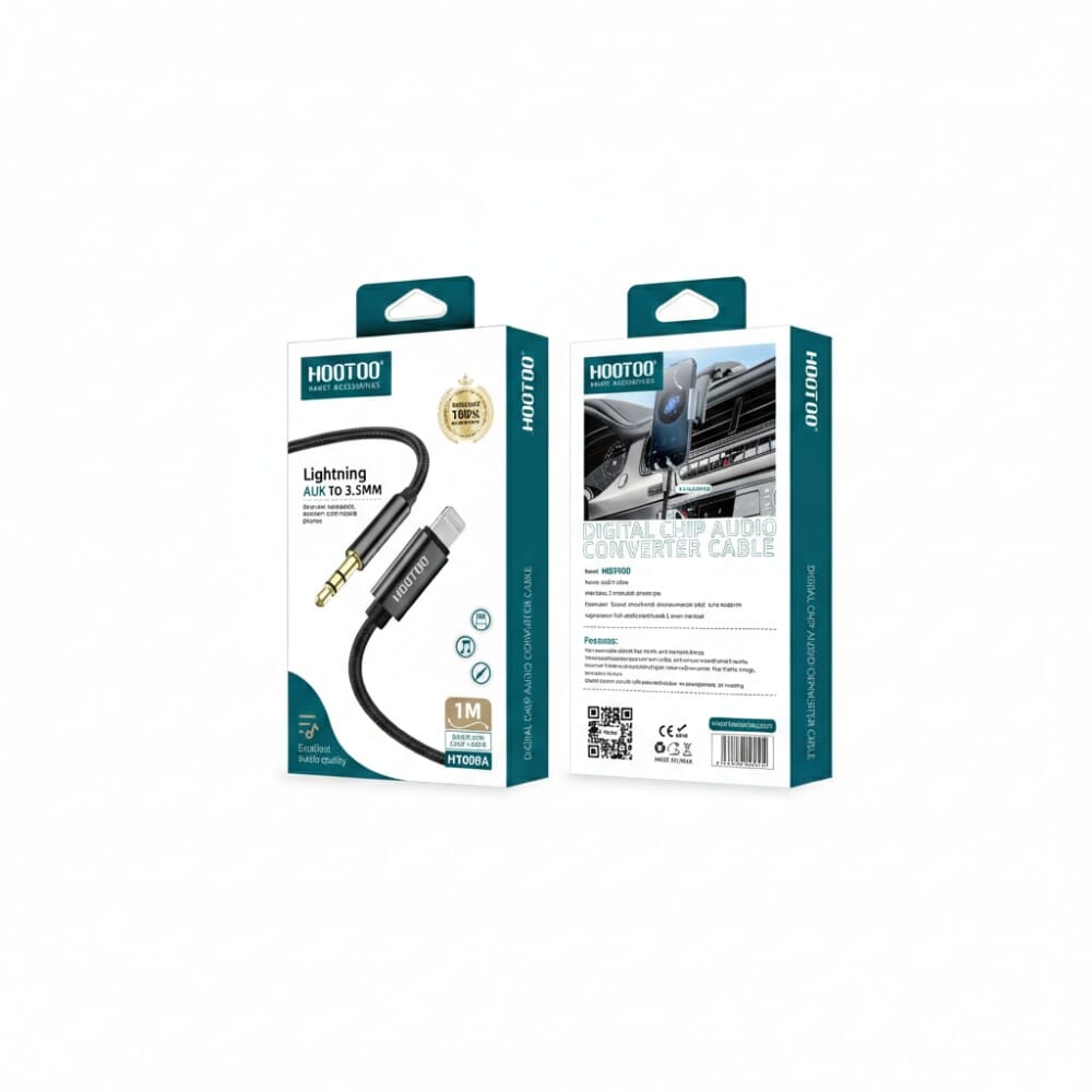 توصيلة صوت من لايتنينج إلى AUX بطول 1 متر من هوتو، توافق عالمي، اسود - HT009A