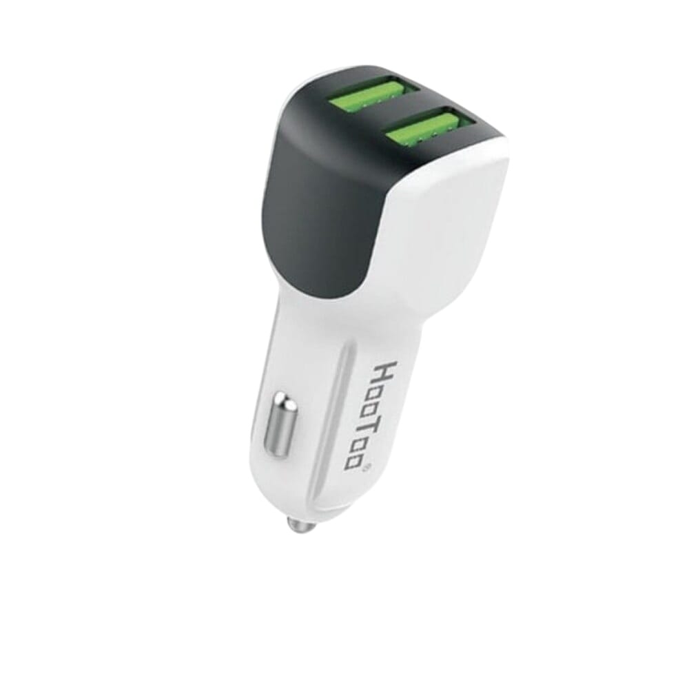 شاحن سيارة من هوتو بقوة 24 واط وبمنفذين USB مزدوجين، يدعم الشحن السريع مع شريحة ذكية لتوزيع التيار، أبيض وأسود - A1399