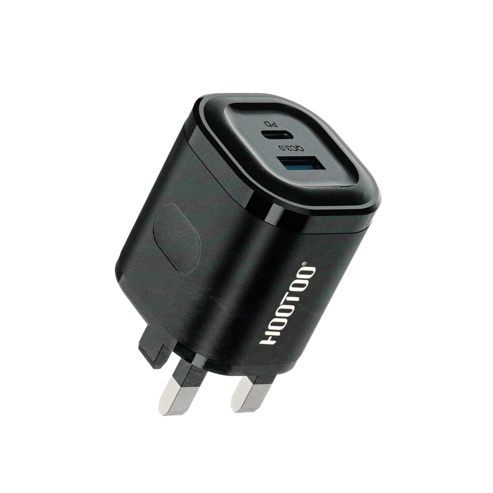 شاحن جداري من هوتو بقوة 38 واط، مزود بمنفذين شحن تدعم تقنيات PD وQC3.0 للشحن السريع، أسود - MA32