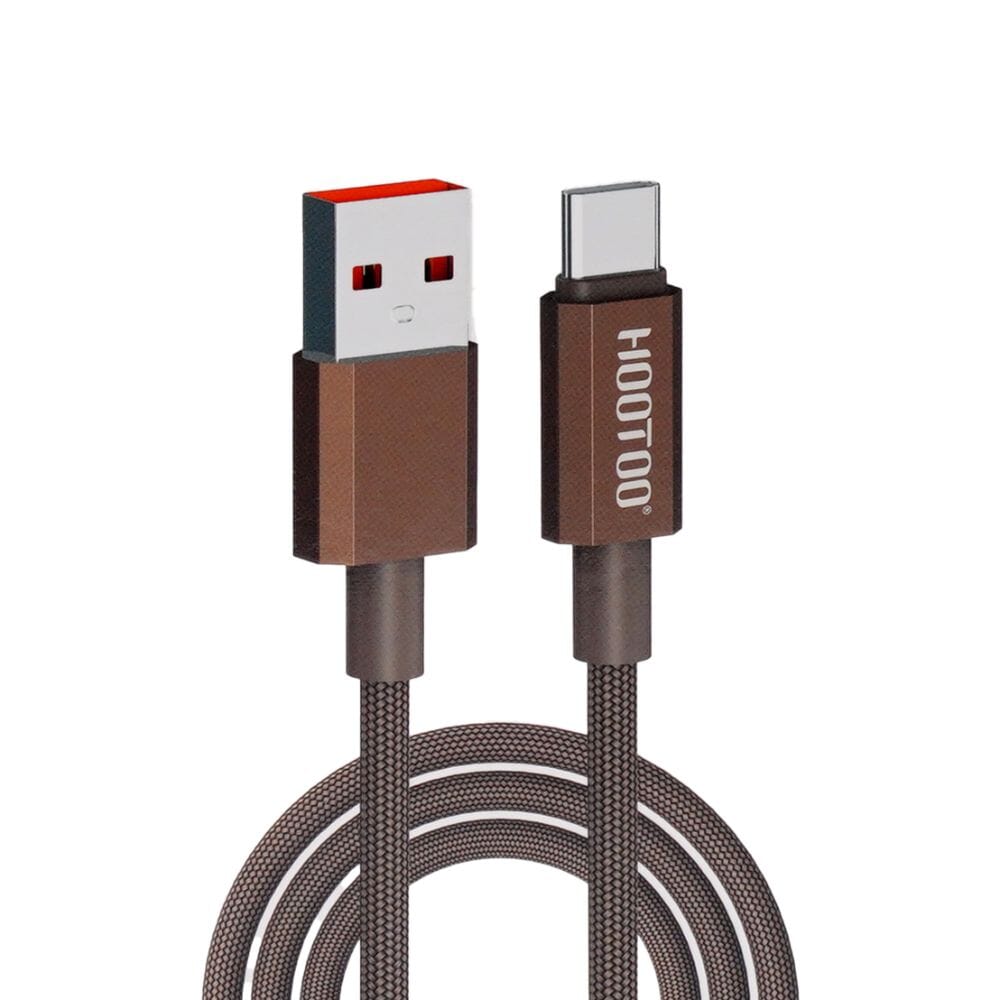 كابل شحن سريع HooToo من USB-A إلى Type-C بقوة 6 أمبير , كابل مجدول بطول 1 متر , بني