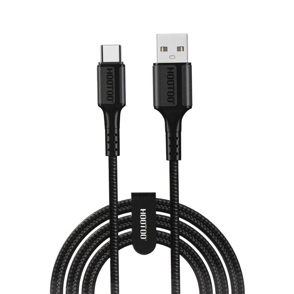 كابل شاحن تايب سي يو اس بي يدعم الشحن السريع بقوة 60 واط ونقل البيانات, كابل شحن type c من القماش المضفر ضد القطع بطول 2 متر - HT142