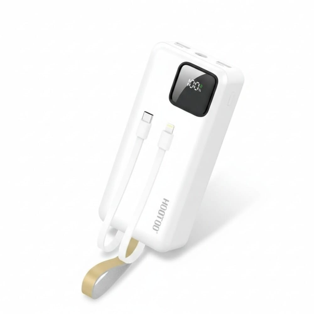 خازن طاقة سلكي من هوتو بسعة فائقة 30000 مللي امبير مع شحن سريع 22.5 وات + PD 20 ومنافذ متعددة وتوصيلةات مدمجة، ابيض - MX219