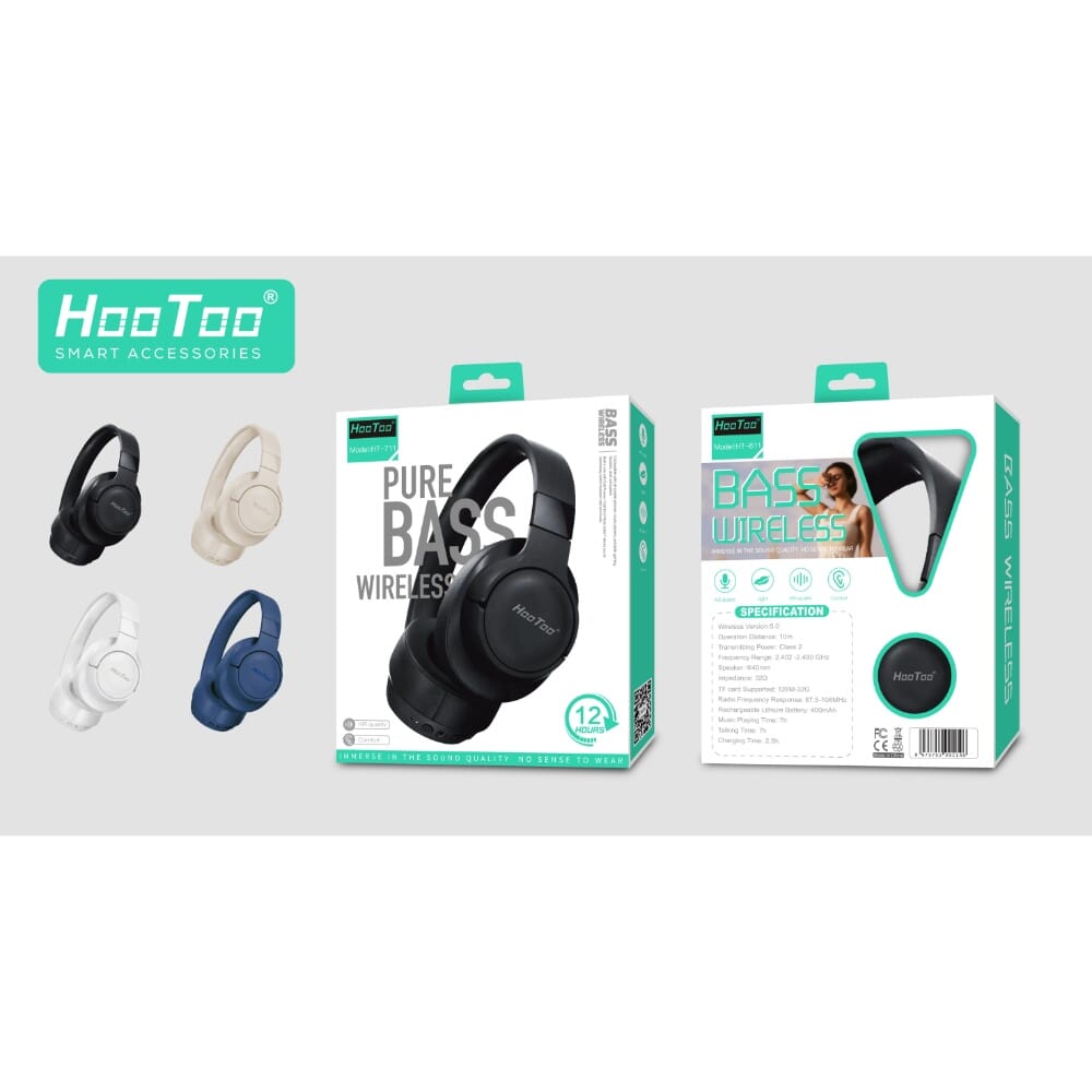 سماعة رأس لاسلكية بلوتوث من هوتو، أسود، HT-711