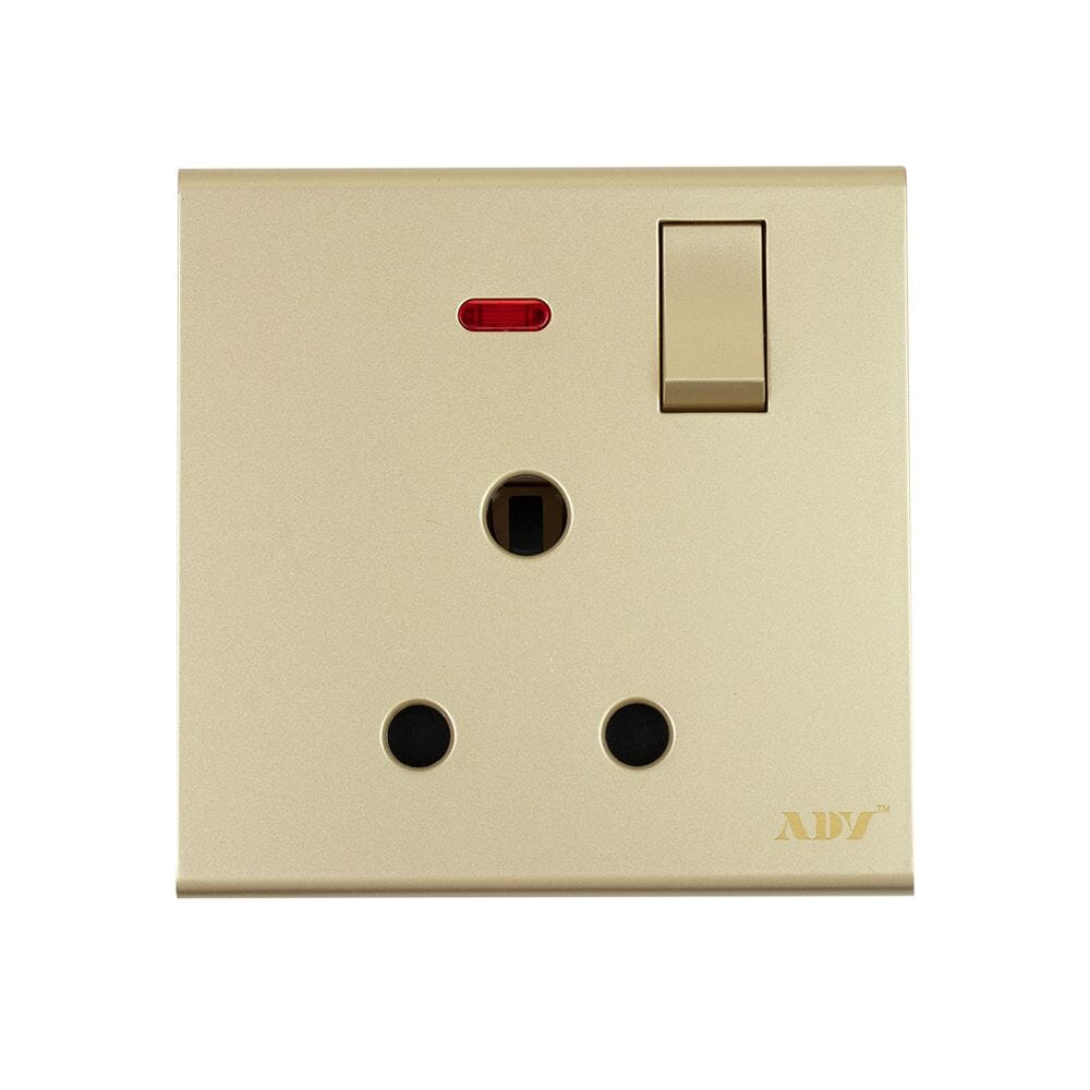 ADY K11ZBSL مقبس حائط ثلاثي مع مفتاح تشغيل 15 أمبير - ذهبي