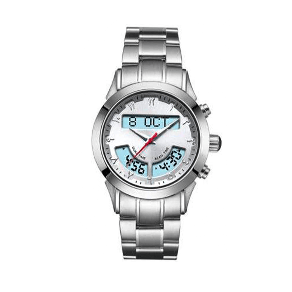 الاذان ساعة ديلوكس بشكل دائرية ضد الخدش وبتوقيت مزدوج