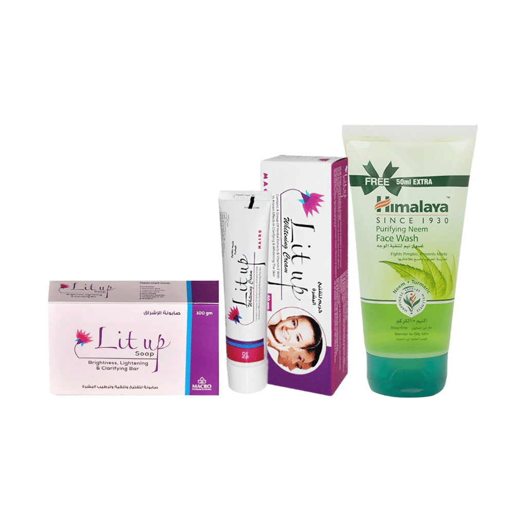 باكج 3في 1 ماكرو لايت اب كريم لتفتيح البشرة 50 مل و صابون لتفتيح وتنقية وترطيب البشرة 100 جم وهيمالايا هيربلز غسول الوجه بخلاصة النيم - 150 مل