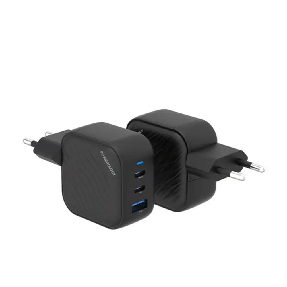 باورولوجي رأس شاحن بـ 2منافذ USB-C ومنفذ USB-A أسود - 65 واط و 1QC 36 واط