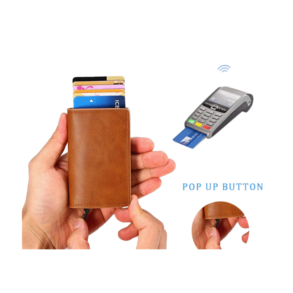 محفظة رجالية نحيفة بحامل بطاقات الائتمان ومشبك للنقود وحماية من التشويش الكهرومغناطيسي RFID