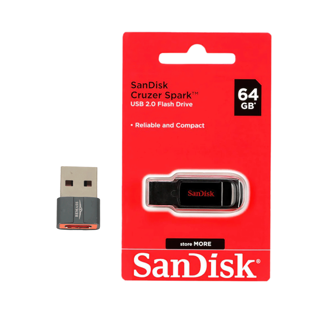 باكج بيماس محول type-c الى USB و سانديسك فلاش - سعة 64 جيجا بايت