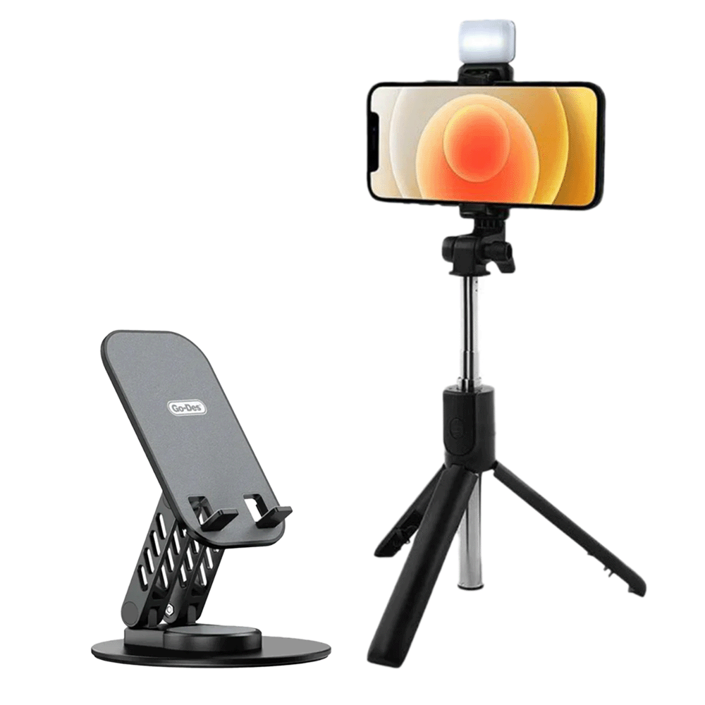 باكج جوديس حامل هاتف- موديل GO-HD772 و عصا السيلفي متعددة الوظائف - موديل R1s 