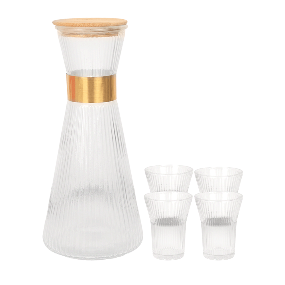 مجموعة إبريق زجاجي مع 4 أكواب