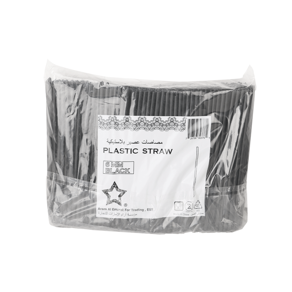 مصاصات عصير بلاستيكية سوداء - 6 مم