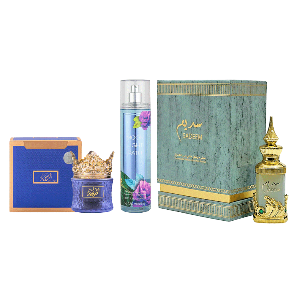 باكج3×1بانافع بخور عود معطر المزيونه 35 جم وباث اند بودي ،وركس بخاخ عطري مونلايت باث 263 مل والشرقية عطر سديم مركز للنساء - 25 مل