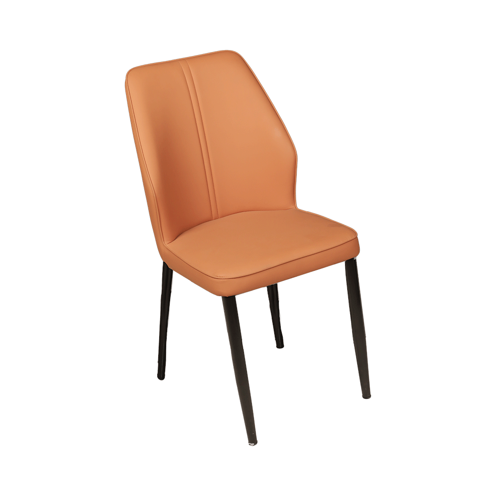 كرسي عصري بجلد صناعي وأرجل خشبية موديل KR193 - برتقالي