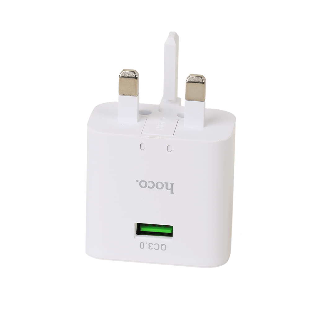 هوكو رأس شاحن بقابس ثلاثي وكالة لون أبيض بقوة18واط - موديل C92B