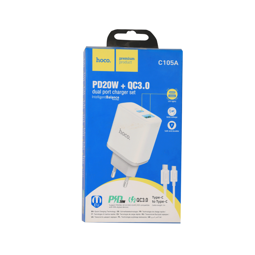 هوكو رأس شاحن بتوصيله تايبسي تايبسي بقوه 20W -موديل C105A