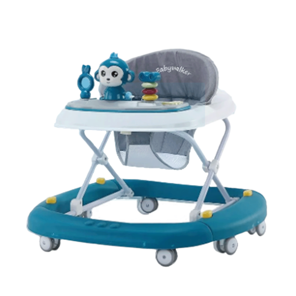 مشاية أطفال بست عجلات ثابتة مع أضواء وموسيقى - ازرق