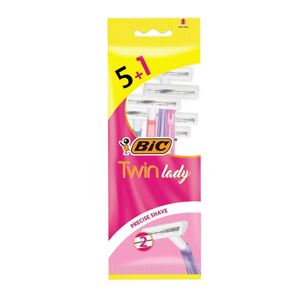 بيك ماكينة حلاقه شفرتين للسيدات توين ليدي متعدد الالوان - 6 قطع