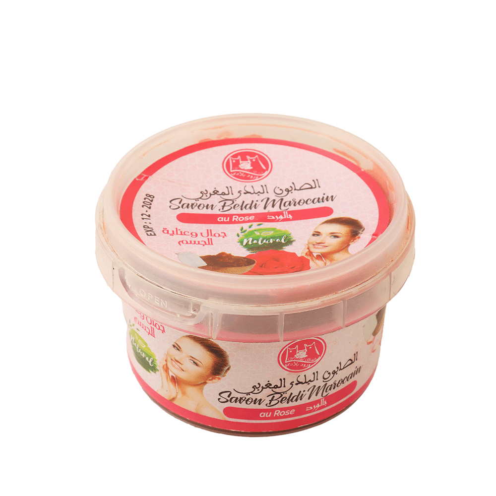 بلدي صابون مغربي بالورد وبفتامين E لتقشير الجسم - 200 جرام