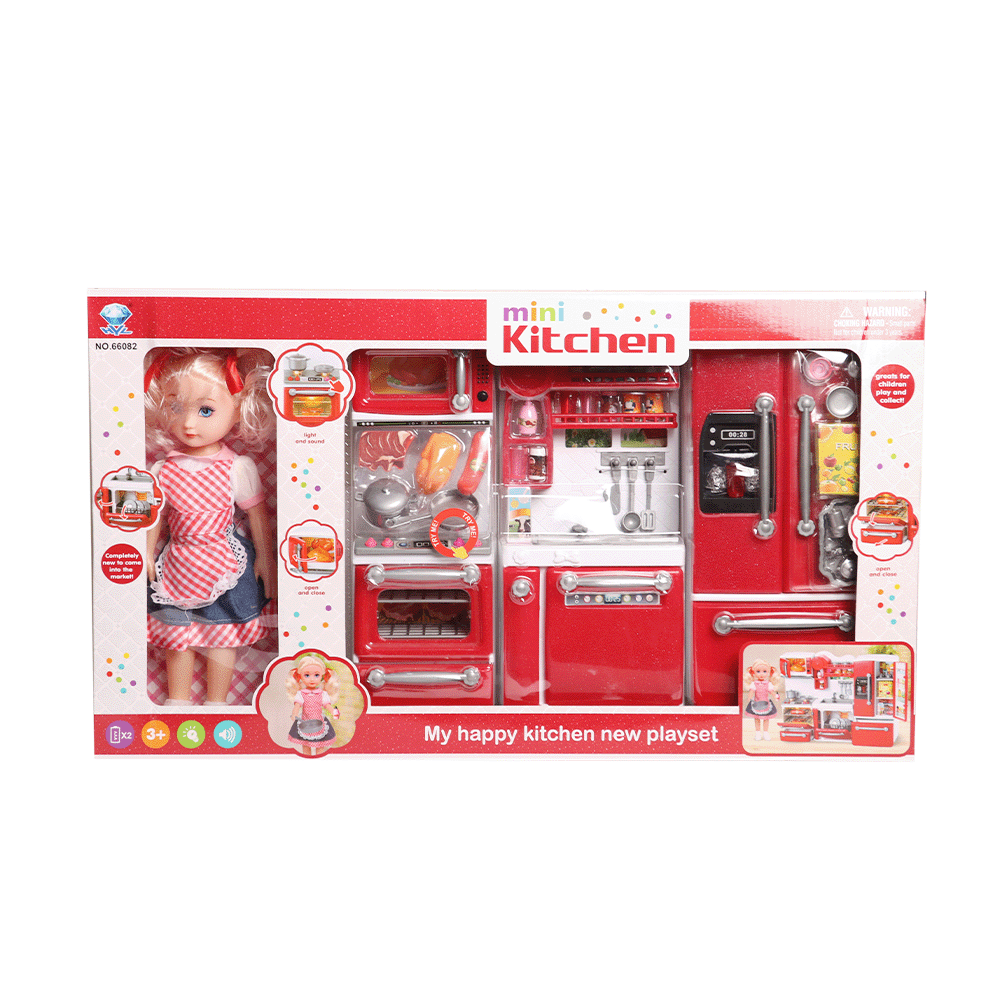 مجموعة مطبخ متكاملة للأطفال مع دمية لطيفة