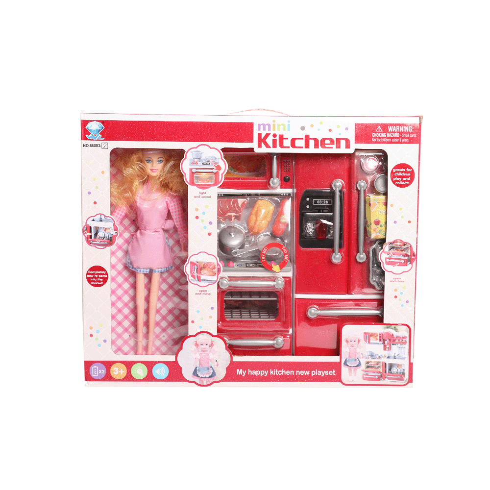 مجموعة مطبخ متكاملة للأطفال مع دمية لطيفة