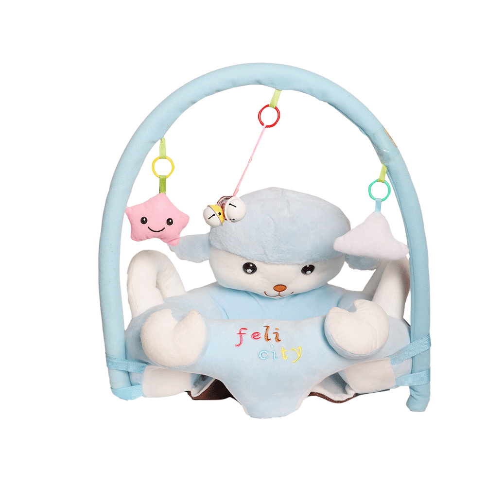 كرسي قطن للأطفال تصميم خروف أزرق لطيف مع ألعاب معلقة لدعم جلوس صغيرك