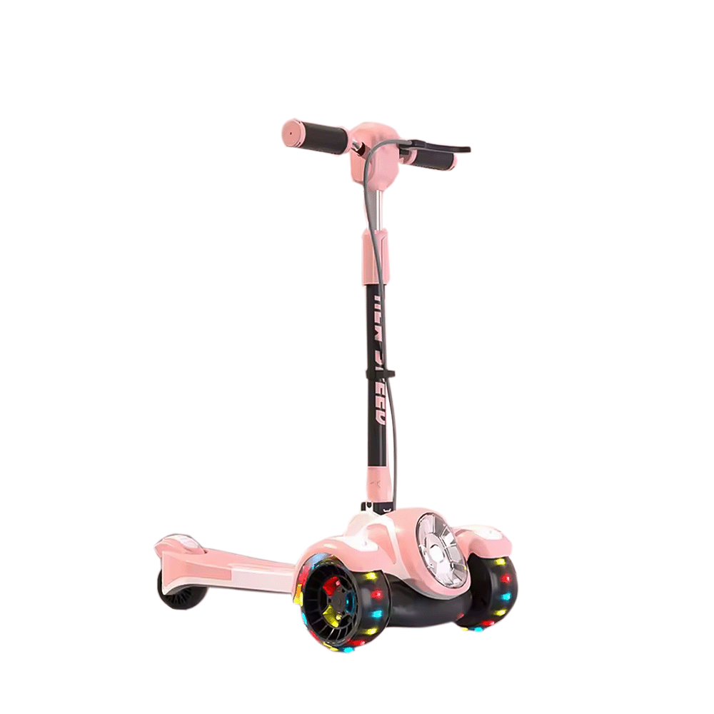 جيودا سكوترأطفال ثلاثي العجلات مضيء وقابل للطي موديل JD-KS-278 - وردي