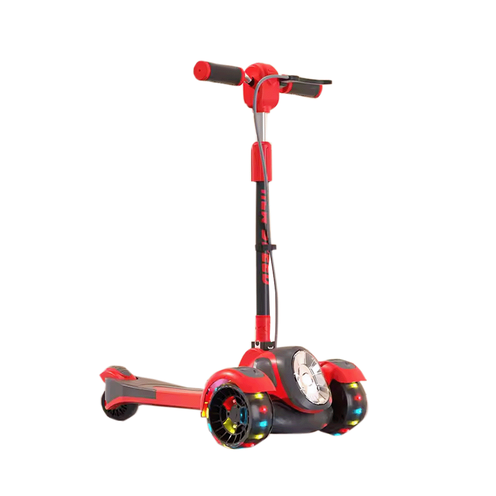جيودا سكوترأطفال ثلاثي العجلات مضيء وقابل للطي موديل JD-KS-278 - أحمر