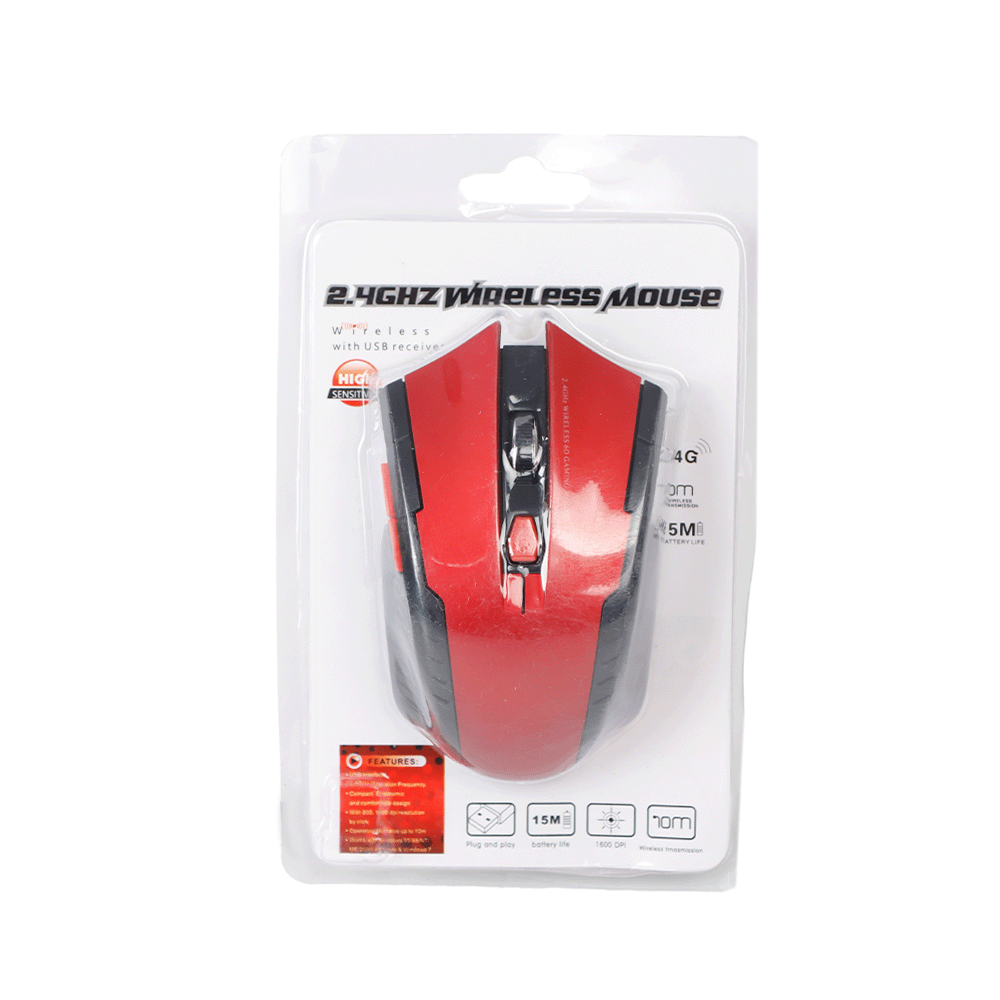 ماوس كمبيوتر لاسلكي بتردد 2.4 جيجاهرتز - أحمر
