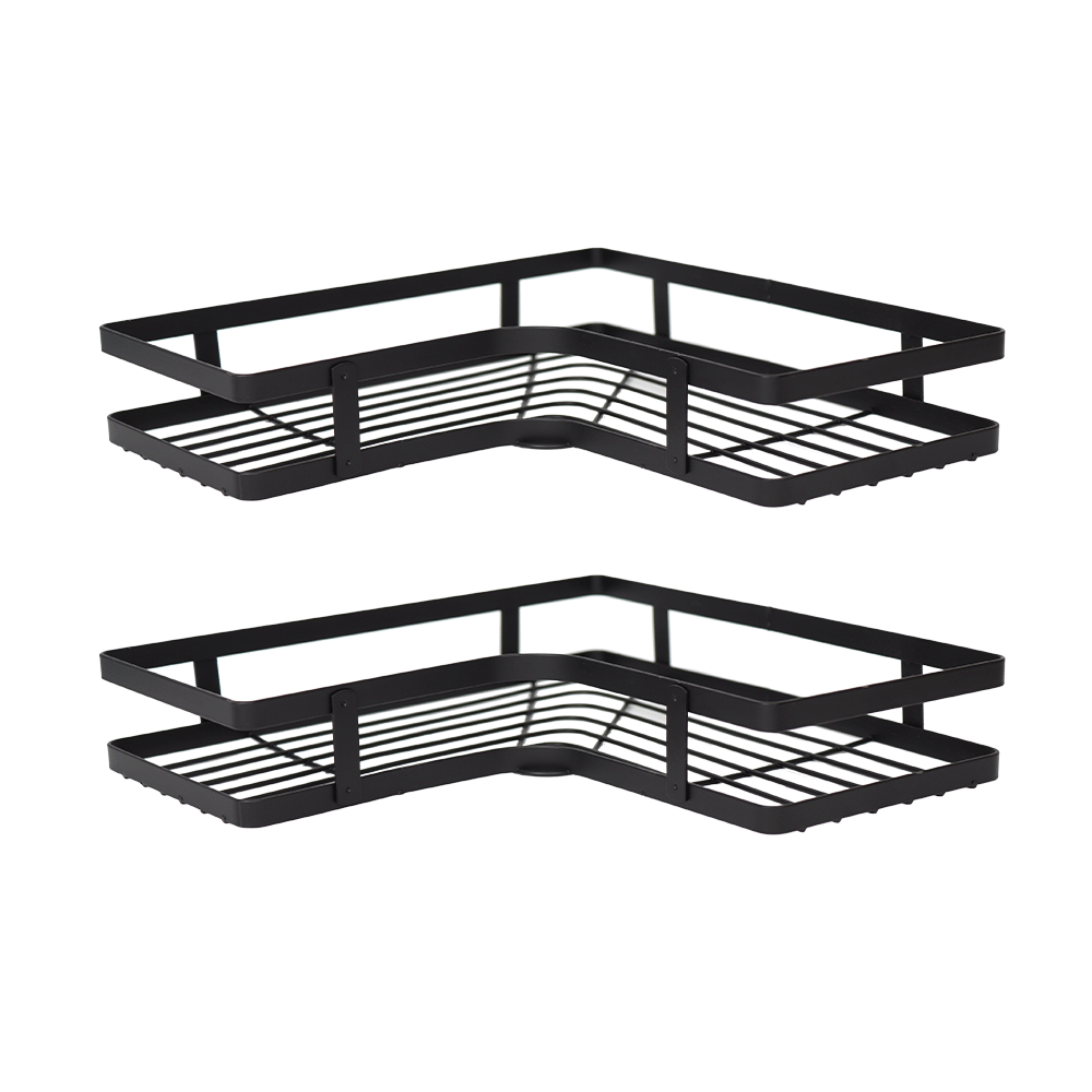 رف زاوية لاصق دورين لتنظيم الحمام والمطبخ - أسود