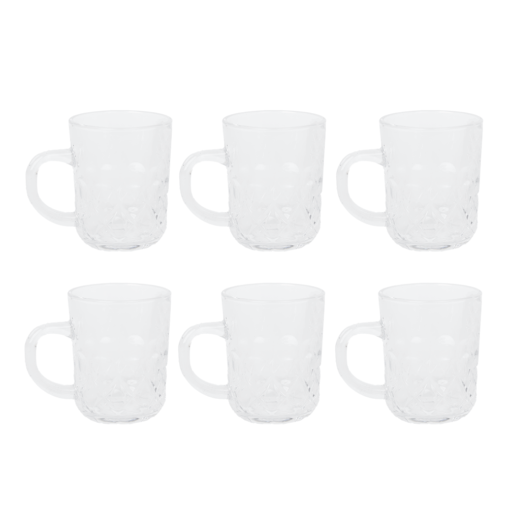 هاتكو أكواب زجاجي شفاف بمقبض 6 قطع - موديل PM420