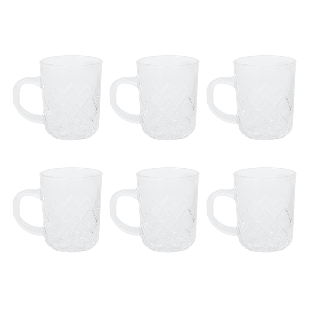 هاتكو أكواب زجاجي شفاف بمقبض 6 قطع - موديل PM422