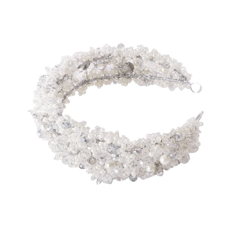 هنوش تاج عرائسي يدوي مرصع باللؤلؤ والكريستال