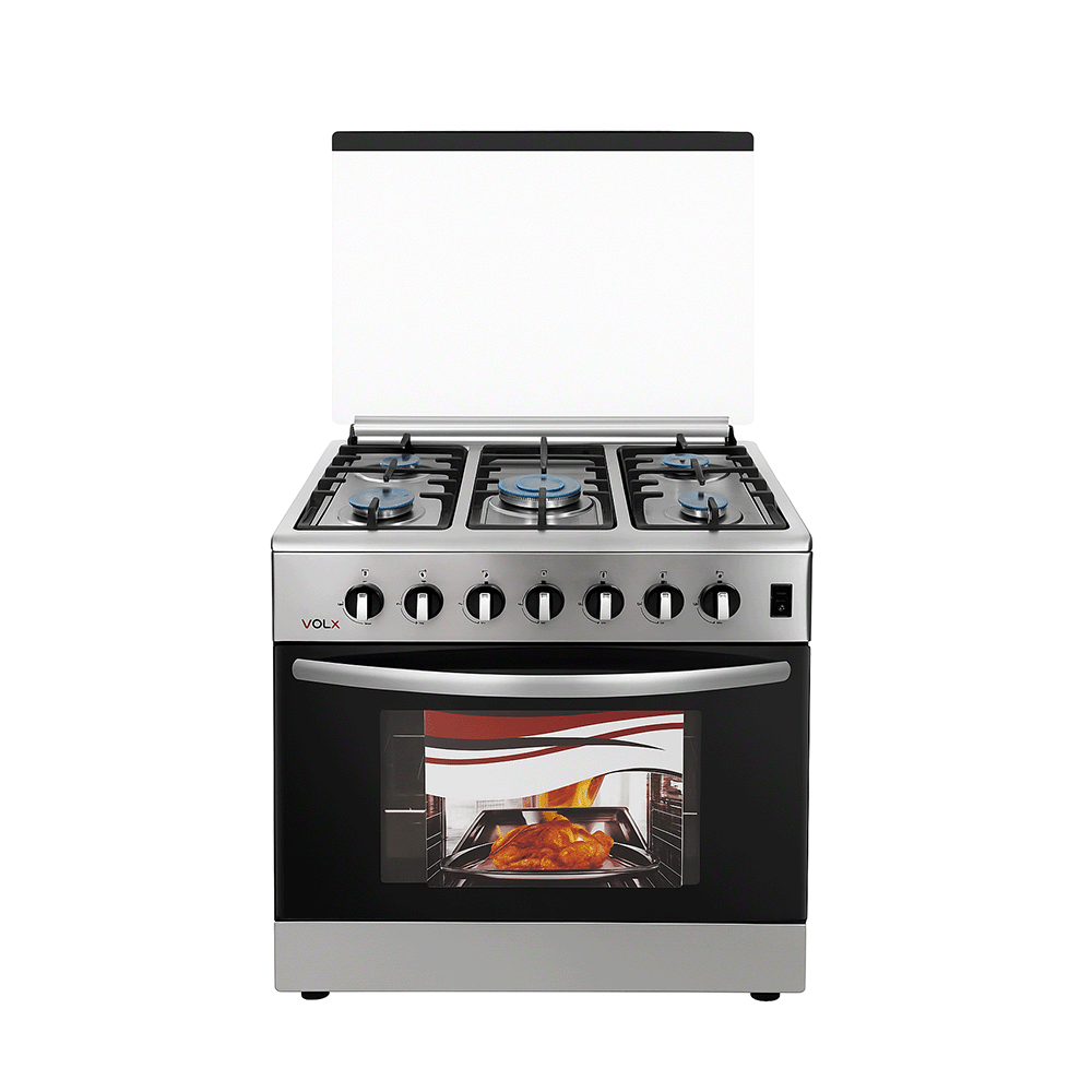 فريش طباخة غاز 5 شعلات مع مروحة داخلية قوة 60 واط و مقاس 60×90 سم مطورة مع فرن مدمج - فضي