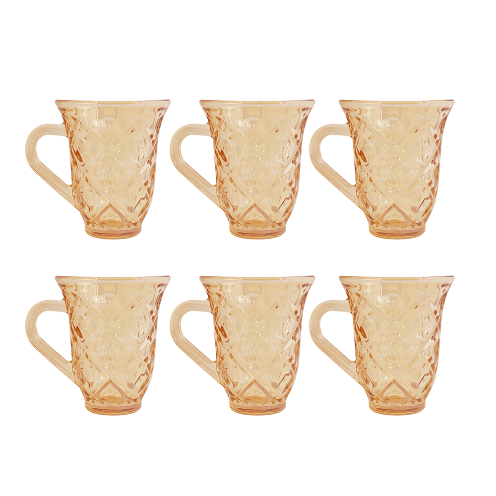 لوف ويش كاسات شاي زجاج أبو يد موديل SH19 دهبي - 6 قطع