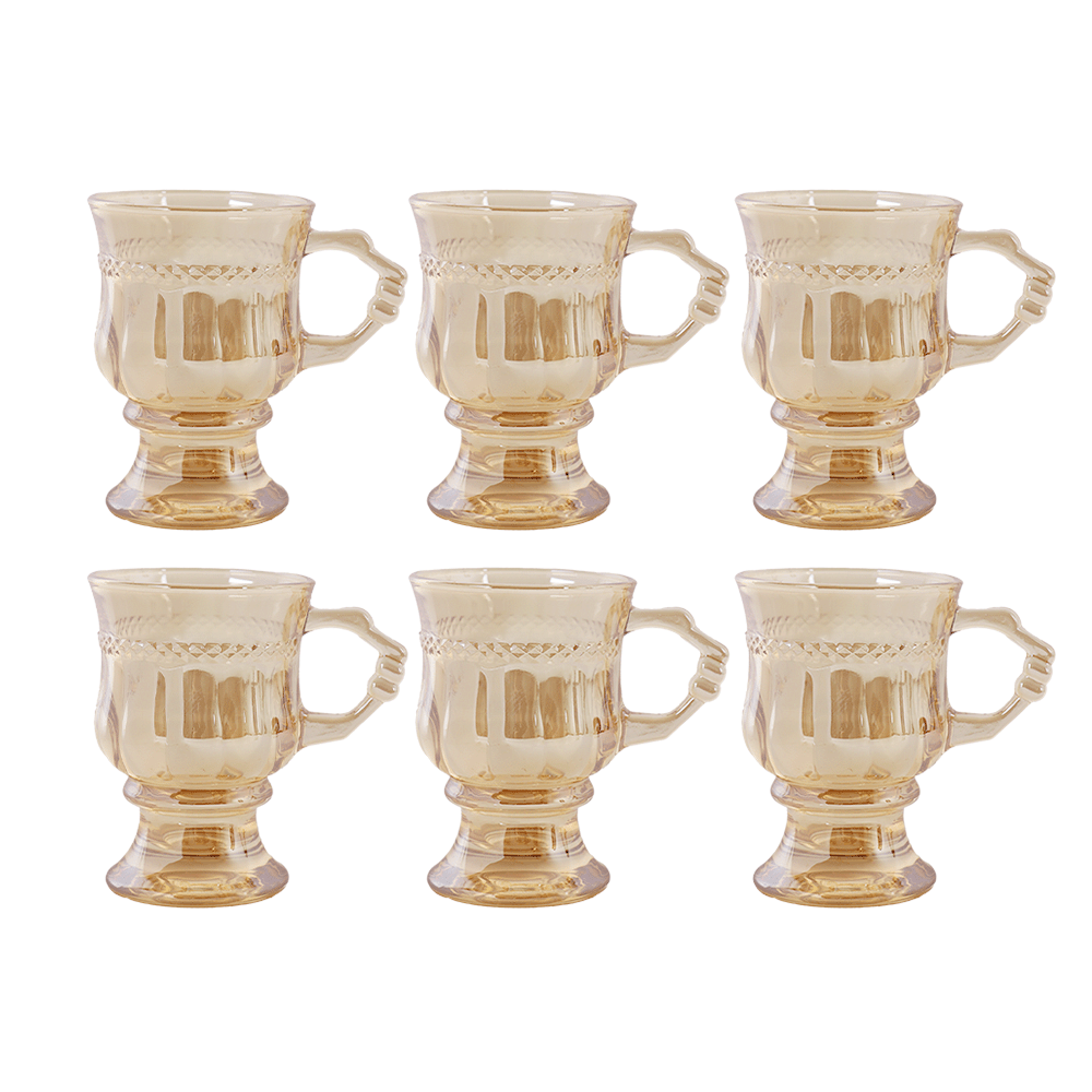 جي-هورس كاسات شاي زجاج أبو قاعدة موديل SH735 دهبي - 6 قطع