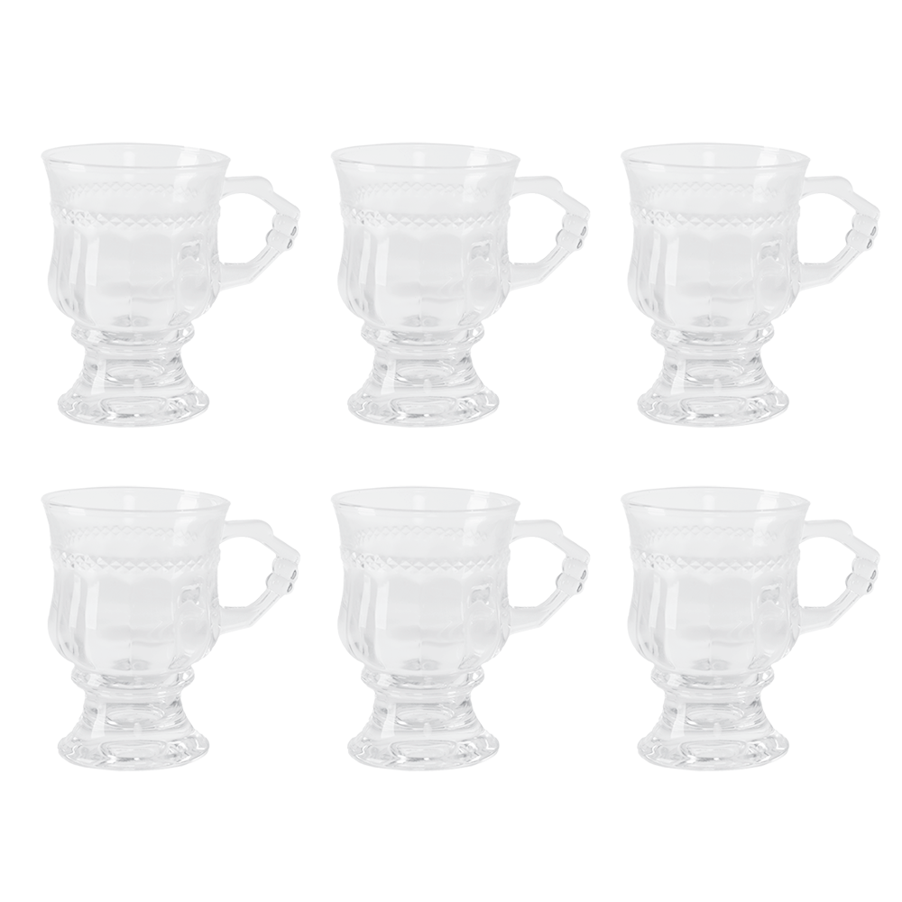 جي-هورس كاسات شاي زجاج أبو قاعدة موديلSH737 شفاف - 6 قطع